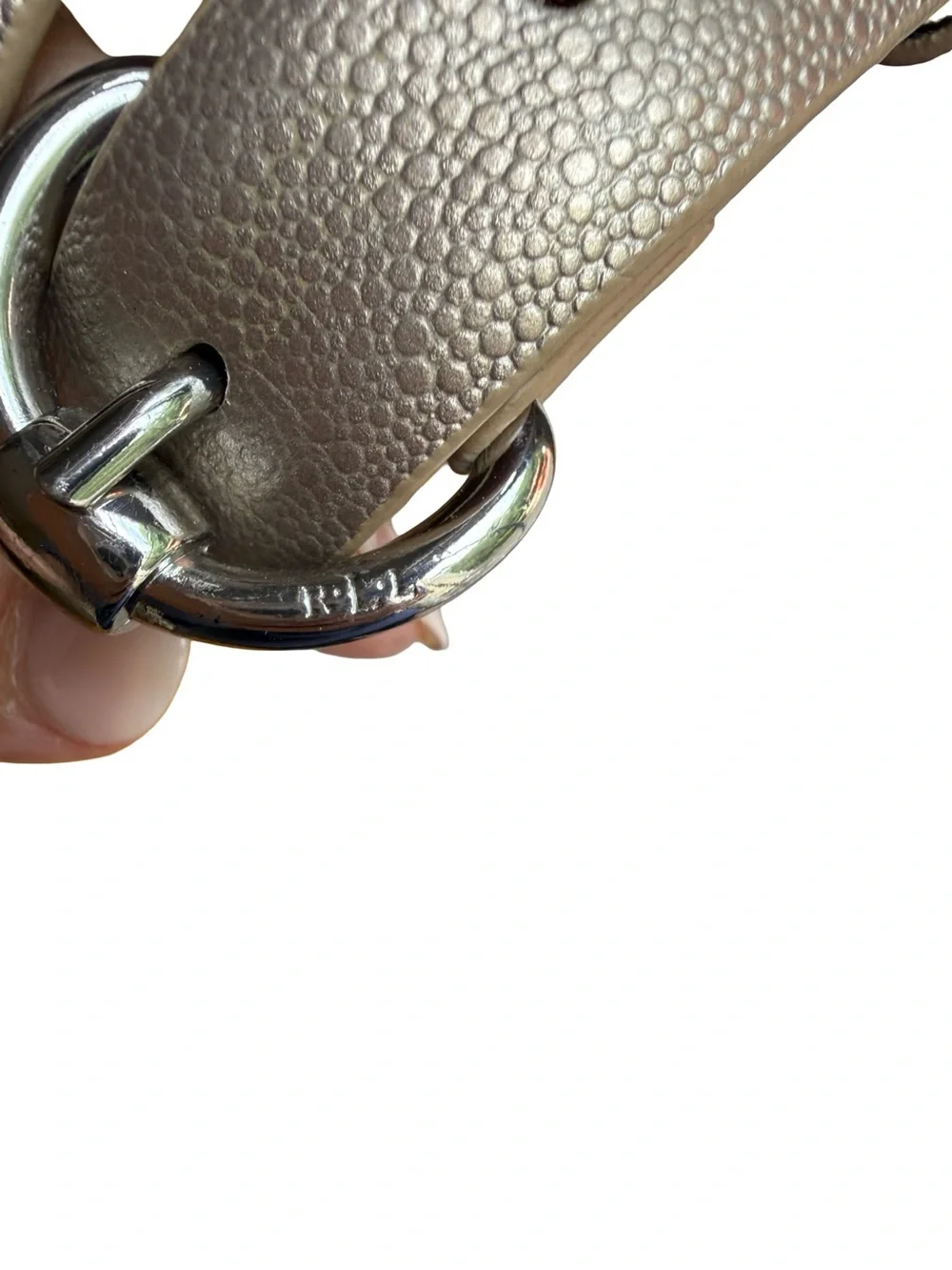 Lauren Ralph Lauren Gold Textured Leather Belt with Round Buckle Size Medium